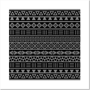 Aztec Influence Pattern Gray on Black Posters and Art